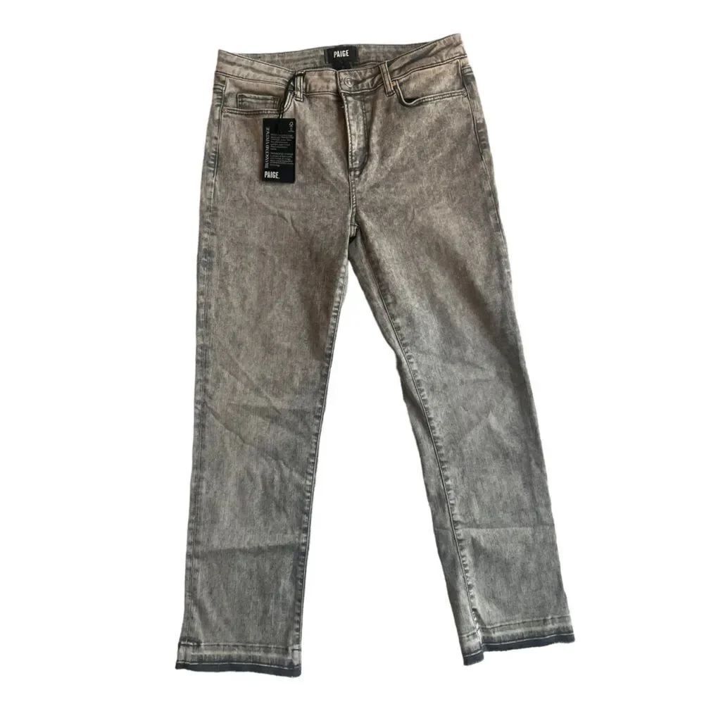 NWT PAIGE Amber Smokey Sky Mid Rise Undone ankle Hem Straight leg Jeans size 31